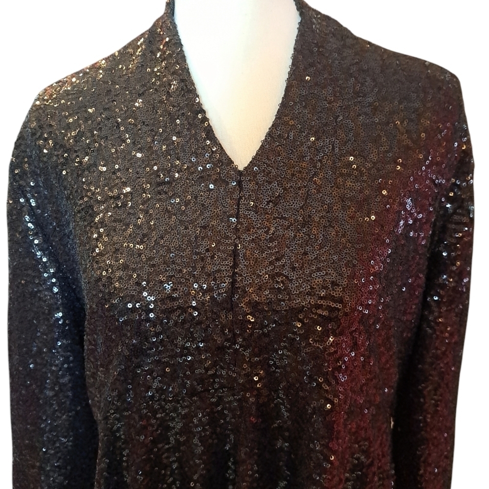 Torrid 3 Black solid stretch Sequin Dress formal open back - Picture 2 of 4